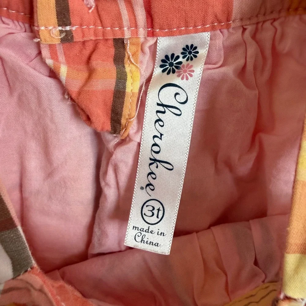 Vintage Y2K Cherokee Girls 3T Orange Plaid Flutter Sleeve Cotton Ruffle Dress